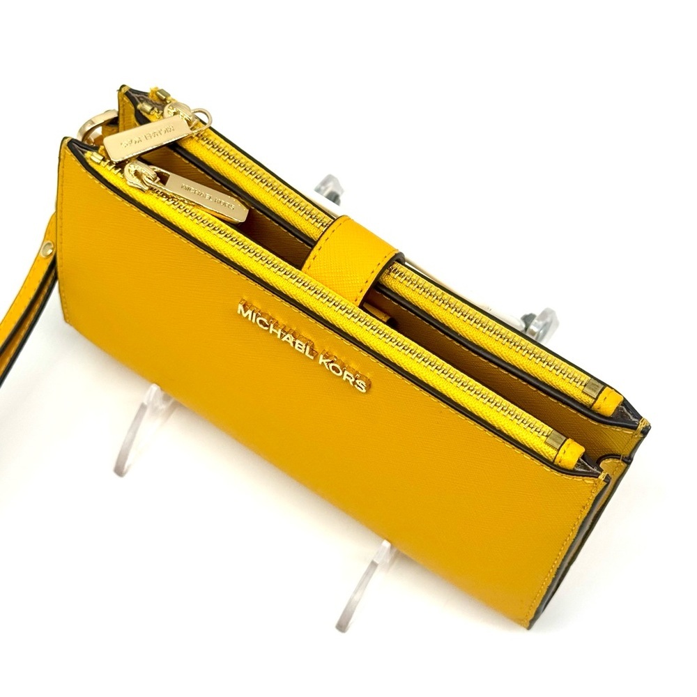 Michael Kors Large Jet Set Travel Double Zip Wallet Wristlet Jasmine Yellow - Picture 6 of 9
